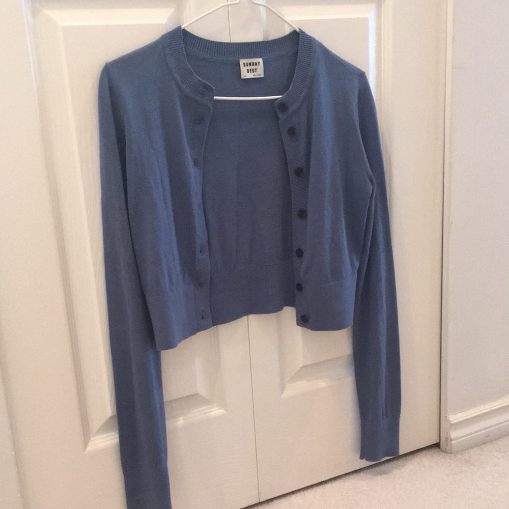 Artizia Sunday Best Blue Cropped Silk Cashmere Cardigan